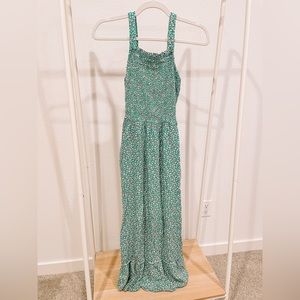 Green Floral Smocked Maxi Dress // Size Small
